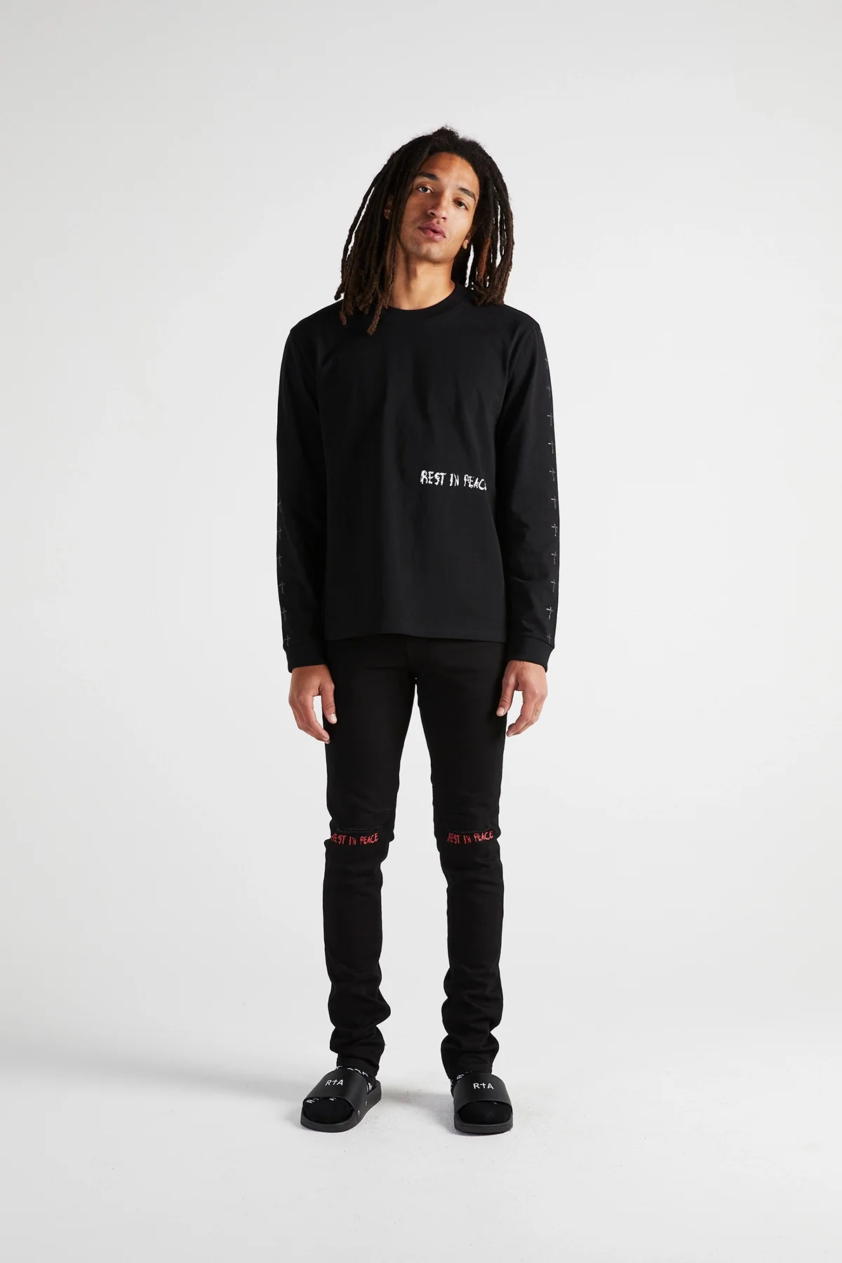 BRYANT RIPPED SKINNY JEAN | BLACK RED REST IN PEACE