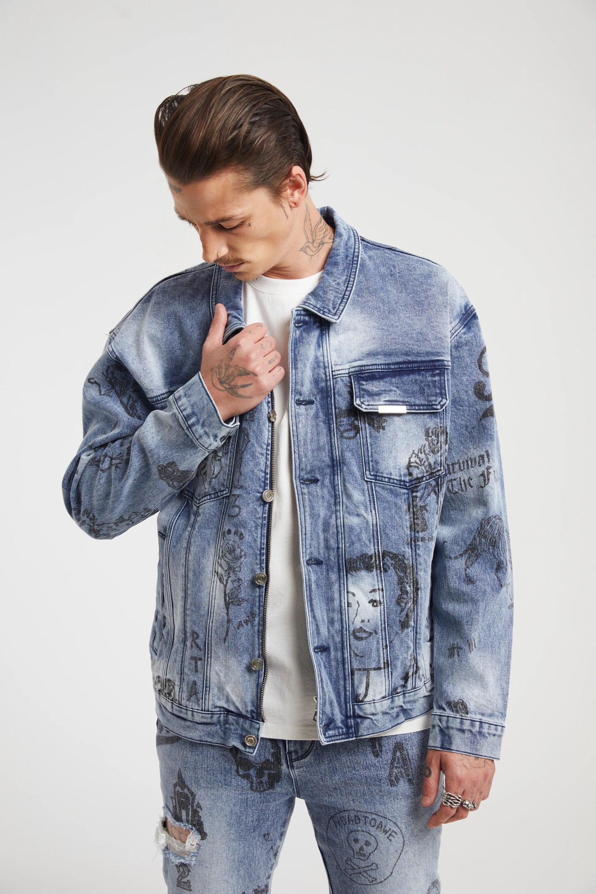DANNY DENIM JACKET | LIGHT WASH SCRIBBLE