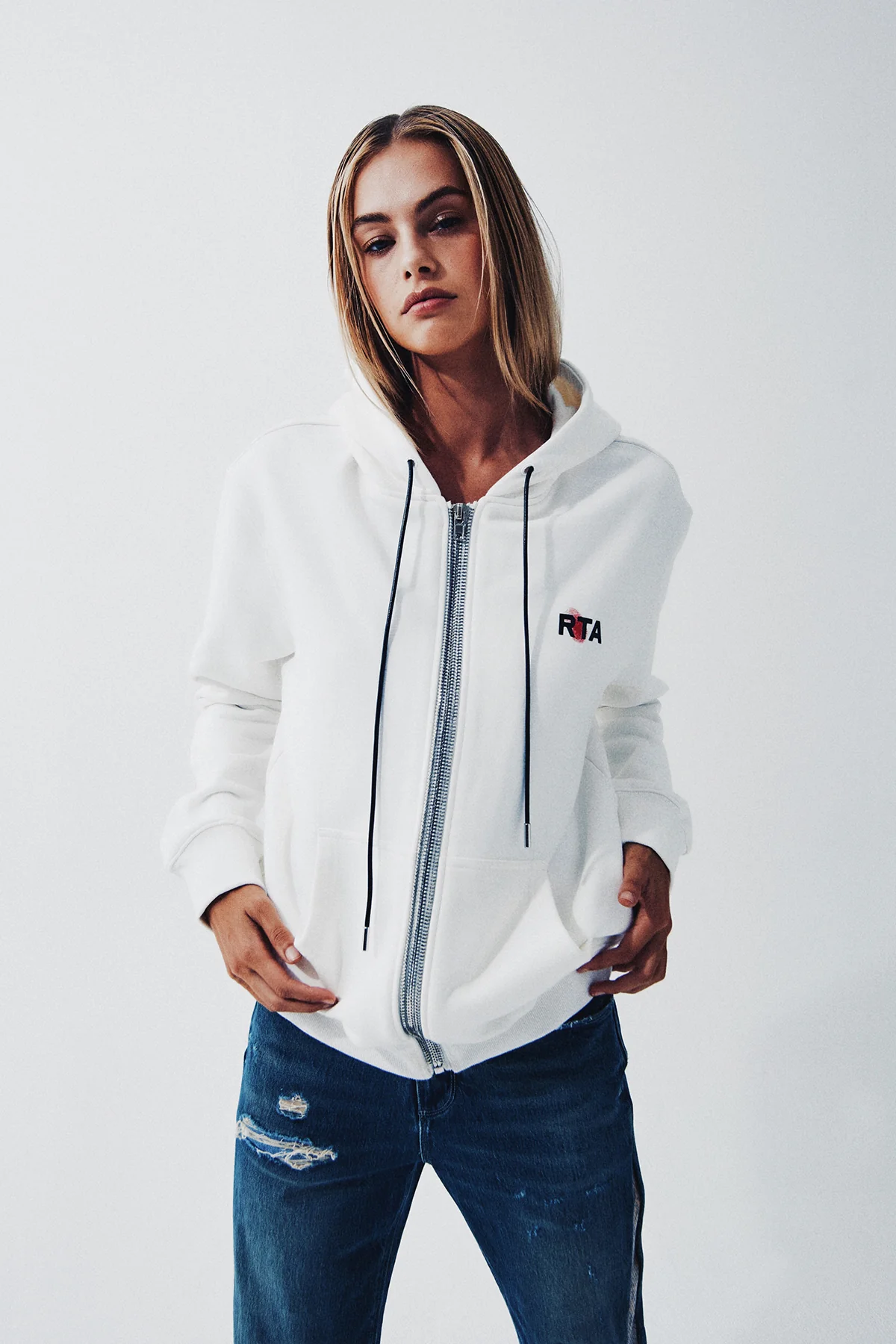 FLOYD ZIP UP HOODIE | WHITE FINGERPRINT LOGO