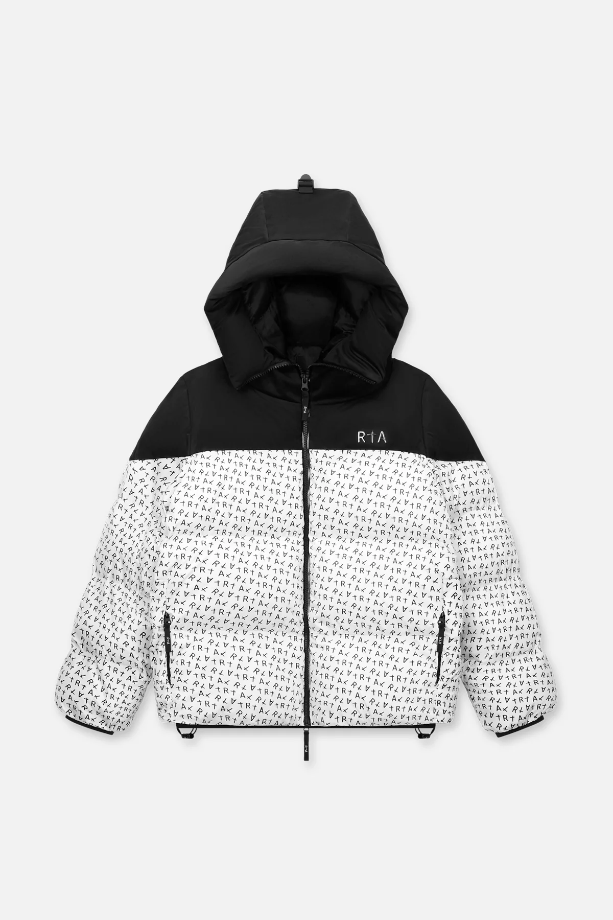 GRANT PUFFER JACKET | BLACK WHITE ALLOVER LOGO