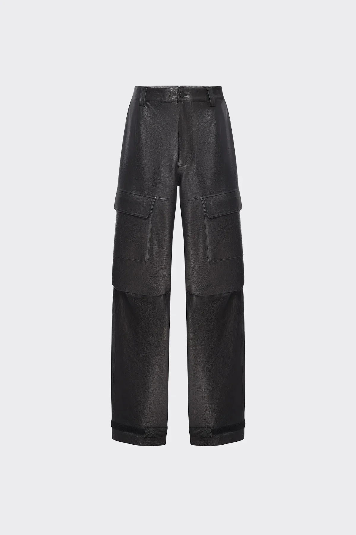 WIDE LEG LEATHER CARGO PANTS | BLACK
